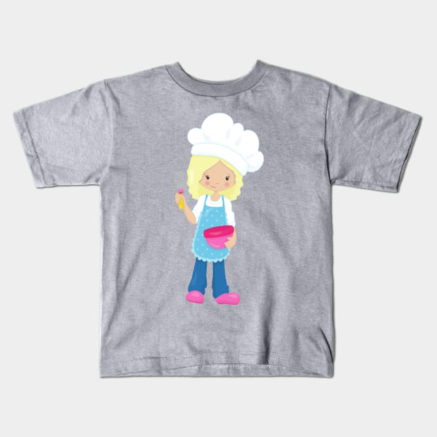 Baking, Baker, Pastry Chef, Cute Girl, Blonde Hair Kids T-Shirt by Jelena Dunčević